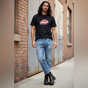 Ksubi Anti K Stage Dive Trashed Blue Distressed Jeans 33 cropped